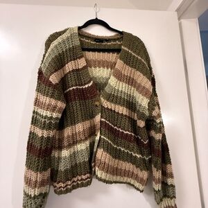 RD Style Olive and Beige Striped Cardigan